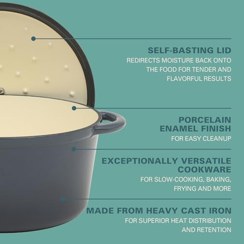 Image of Gibson Home Addlestone 7 Qt Enameled Cast Iron Dutch Oven Pot with Lid - Round, Oven Safe to 500F, Ideal for Bread Baking & Stews - Gradient Navy Blue