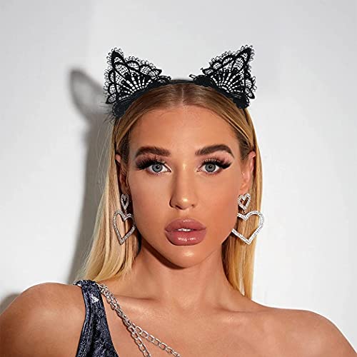 Catery Sexy Cat Ears Headbands Lace Kitty Ears Head Bands Halloween Cat Ears Head Hoops Party Cosplay Costume Fashion Hair Accessory For Women And Girls (Black) #TOP1