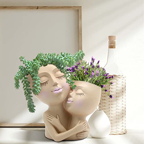Weweow Face Planter Pot - Double Flower Pots In One For Indoor Outdoor Plants Resin Head Planter With Drainage Hole Cute Lady Face Plant Pots, Diy Gifts For Family And Friends #TOP7