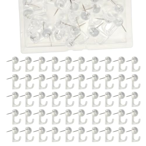 Push Pin Wall Hooks 50 pcs Durable Decorative Thumb Tack HookPlastic Clear Heads Push Pins Hooks for Photo Wall Calendar Map Cork Bulletin Board
