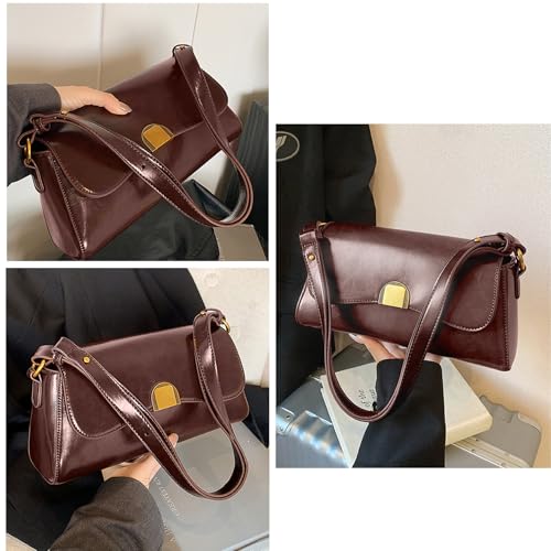Brown Shoulder Bag for Women - PU Leather Purse Stylish Handbag Small Crossbody Bag with Adjustable Strap2