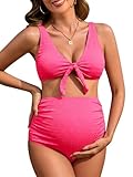 FEOYA Umstandsbikini 2-teilig, Hohe Taille Schwangerschaftsbadeanzug mit V-Ausschnitt, Weiche Atmungsaktive Bademode für Schwangere, XS-L