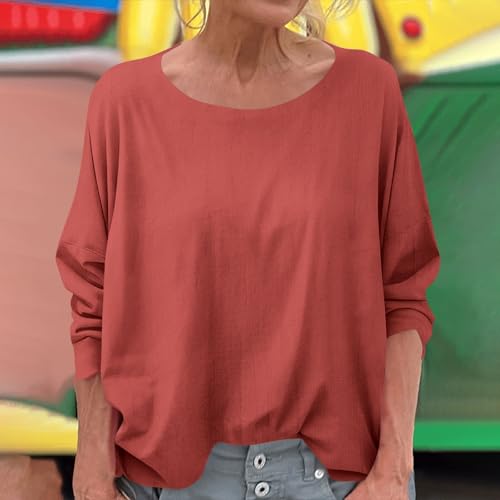 Classic Top for Women Long Sleeve Dropped Shoulder Sweatshirt Round Neck Casual Pullover Lightweight Summer Shirt2