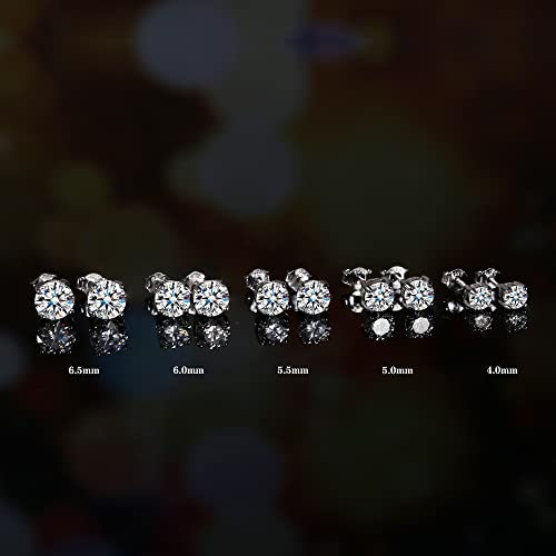 Gemqueen Moissanite Stud Earrings 0.6-4Ct Brilliant Round Cut D Color Vvs1 Clarity Lab Created Diamond Earrings 18K White Gold Plated Hypoallergenic Sterling Silver Moissanite Stud Earrings With Silicone Back #TOP2