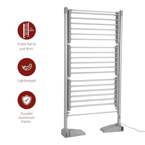 Rediffusion Clothes Airer, 3 Tier, Electric, 36 Heated Rails, 21m Hanging Space, 30kg Weight Capacity, Indoor Airer, Energy Efficient, 147 x 73 x 70cm, Silver - REDH08 - Image 4
