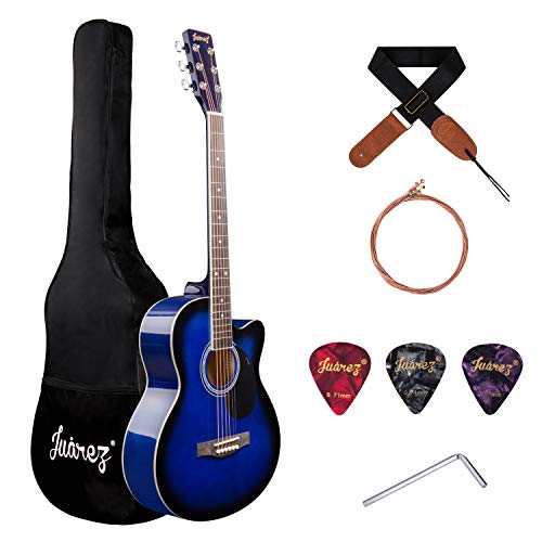Image of JUAREZ Arpeggio 39 Inch Acoustic Guitar Kit, JRA39SR-TBS Spruce Top, Rosewood Fretboard & Bridge, Truss Rod, Chrome Die Cast Machine Tuners, Blue Sunburst