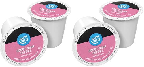 Image of Amazon Brand - Happy Belly Medium Roast Coffee Pods, Donut Style, Compatible with Keurig 2.0 K-Cup Brewers, 100 Count (Pack of 2)