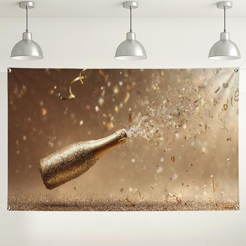 Sfondo per feste con champagne decorazioni scintillanti per eventi festivi per interni ed esterni sfondo fotografico per Capodanno e laurea 180 x 109 cm