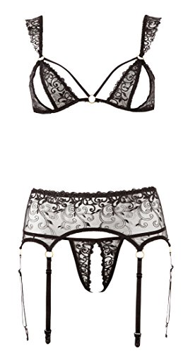 Dessous broderie noir M : sous-vêtement femme avec dentelle fine Abierta
