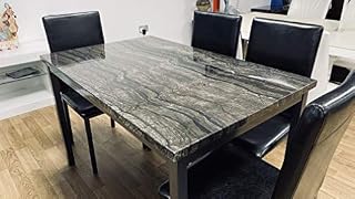 7 Star Furniture Marble Effect MDF Black, Grey or Brown Dining Table with Optional 4/6 Faux Leather Chairs (120cm Table only, Charcoal Grey)