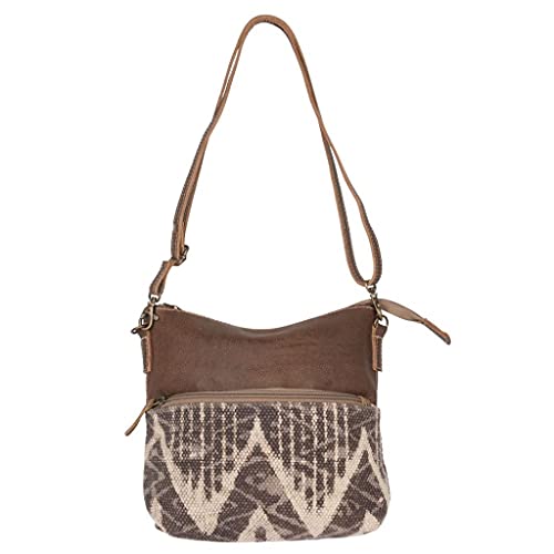 Myra Bag Coffee Canvas Small & Crossbody Bag Upcycled Canvas, Leather & Rug S-21563
