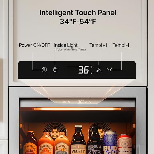 Image of Ca'Lefort Beverage Refrigerator Cooler - 24 Inch Beverage Fridge 238 Can with Glass Door, Built-in or Freestanding Refrigerator with 3 Color LED, Drink Cooler for Soda Beer or Wine (Right-Hinged)