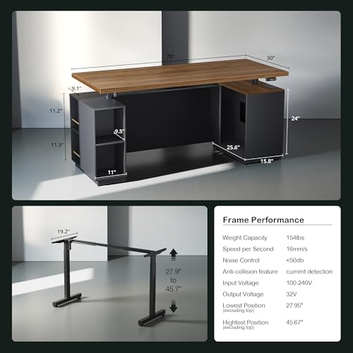 Image of ModernMate 71 inch L Shaped Executive Standing Desk with 4 Drawers