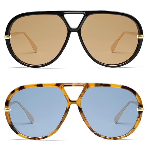Image of VANLINKER Oversized Trendy Polarized Aviator Sunglasses for Women Men Retro Round Sunglasses Vintage Shield Shades VL9798