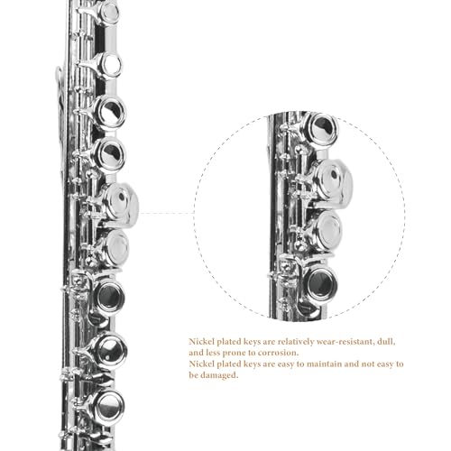 Image of YANASON C Flute Closed Hole 16 Keys Flute Nickel-Plated for Beginner, Kids, Student with Carrying case, Metal stand, Gloves, Tuning Rod, Cleaning kit