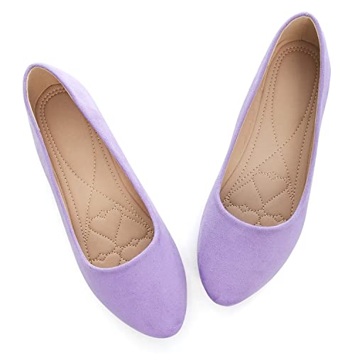 LUXINYU Women's Slip on Flats,Pointed Toe Solid Classic Ballet Shoes Soft Comfortable Suede Casual Flats