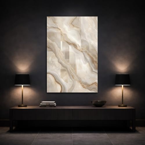 Tableau marbre beige et or 80x120 cm de style abstrait pour décoration murale de salon - 3