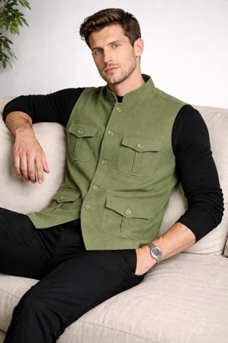 Image of LATEST CHIKAN Men's Nehru Jacket | Ethnic Waistcoat with Mandarin Collar | Premium Textured Fabric | Party, Wedding
