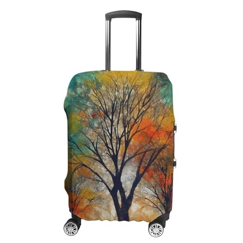 Travel Luggage Cover Elastic Washable Suitcase Cover Fashion Scratch-Resistant Baggage Covers Colorful Life Trees Suitcase Protector Fit 18-32 Inch Luggage