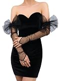 GRYUIRY Polka Dot Long Fingerless Lace Gloves with Bow Wedding Bridal Mesh Sheer Gloves Long Bow Opera Party Accessories Black