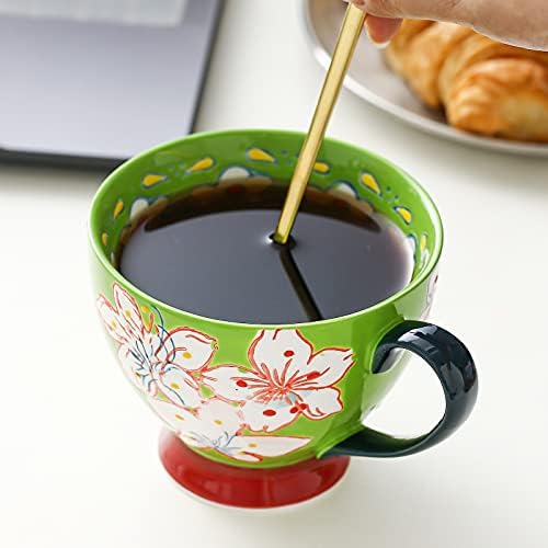 superyes Cute Coffee Mugs Sets of 4, Coffee Cups Set for Tea Milk Latte Cappuccino Cereal Hot Chocolate Soup, Gift for Friend, Family(Red-Blue-Green, 12 oz x 4 pcs)