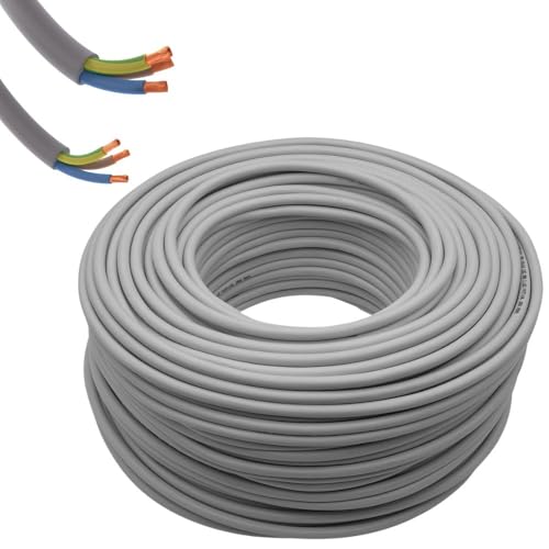 Cavo Elettrico Grigio FROR Gommato Flessibile Tutor Tripolare Antifiamma 3 Fili Multicolore per Impianti e Prolunghe (Metri 50, Sezione 3x1x5)