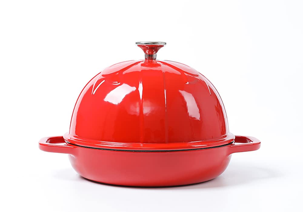 HAWOK Cast Iron Bread Cloche, Dia. 7.8inch/20cm, Sourdough Baking Pan Enameled Red