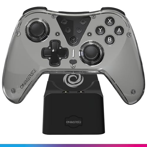 Oniverse Mando inalámbrico compatible con Switch OLED Lite PC ANDROID iOS, Base de carga, Vibraciones ajustables, Botones macro, Modo Turbo, Wake-Up, Giroscopio de 6 ejes, Astralite (Nysa Grey/Gris)
