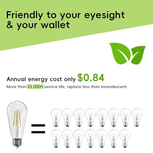 Image of Jensense Edison Bulbs E26 LED Bulb 60 Watt Equivalent, Vintage LED Light Bulbs CRI90+ ST19, Dimmable Clear Light Bulbs (2700K Warm White, 7watt-6 Pack)