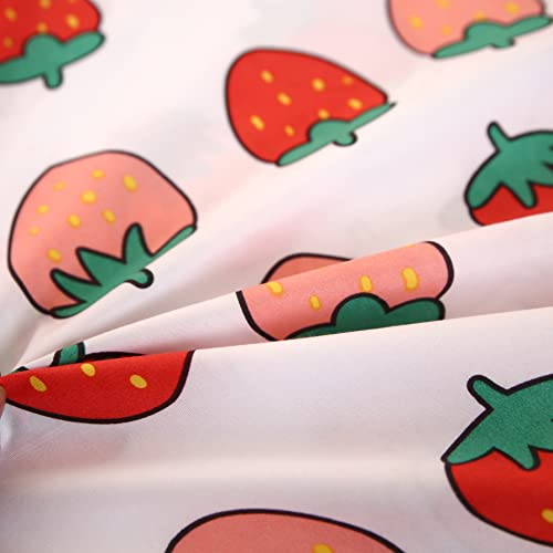 Sdy 4Pcs Strawberry Bedding Sheets,Queen Size Red And Pink Strawberry Print Sheet Set With 1 Kawaii Top Flat Sheet + 1 Deep Pocket Fitted Sheet + 2 Pillowcases For Teen Girls #TOP4