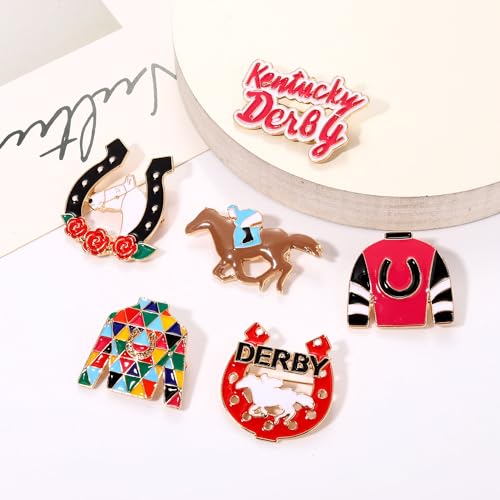 Image of Kentucky Derby Brooches for Women Enamel Horseshoe Riding Suit Brooch Pins Rose Horse Race Day Brooches Kentucky Derby Outfits Accessories Jewelry Gifts