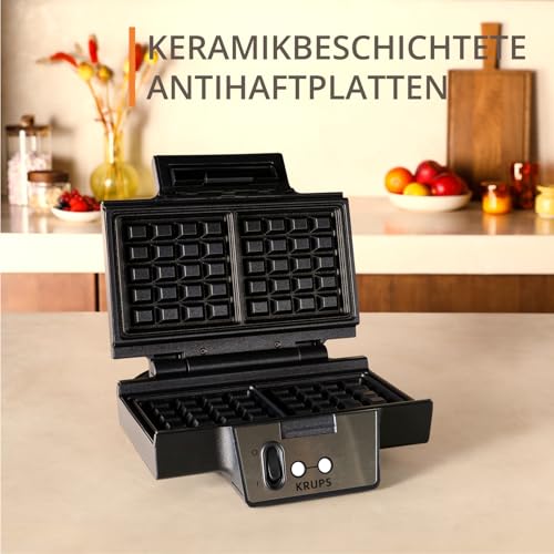 Krups FDK Iconic Waffeleisen, 850 W, keramikbeschichtete Antihaft-Platten, ikonisches Design, vertikale Aufbewahrung, benutzerfreundlich, Schwarz/Edelstahl, FDK261 3