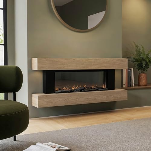 Amberglo Oak 52inch WiFi Enabled Wall Mounted Electric Fireplace