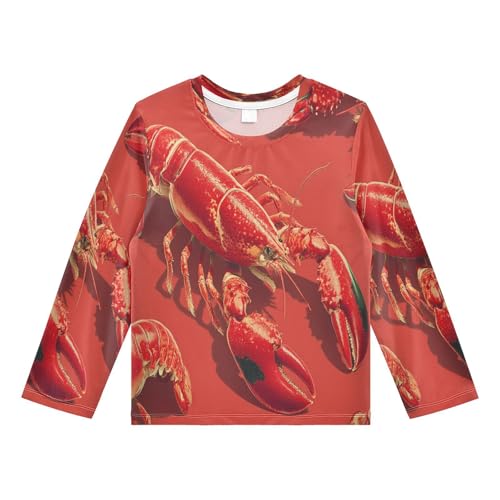 Red Lobsters Boys Rash Guard Long Sleeve UPF 50+ Boys Swim Shirt Quick Dry Shirt for 3-12 Years