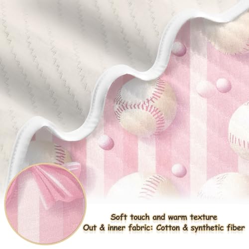 Image of Pink Ribbon Baseball(3) Baby Blanket Cotton Cozy Throw Blanket Warm Nursery Swaddle Receiving Toddler Blankets 30 inch x 40