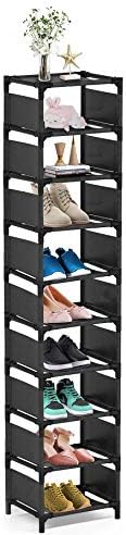 sunvito 10 Tiers Shoe Rack, 10 Pairs Space Saving Shoe Shelf Organizer, Tall Narrow Shoe Rack for Entryway, Closet (Black)