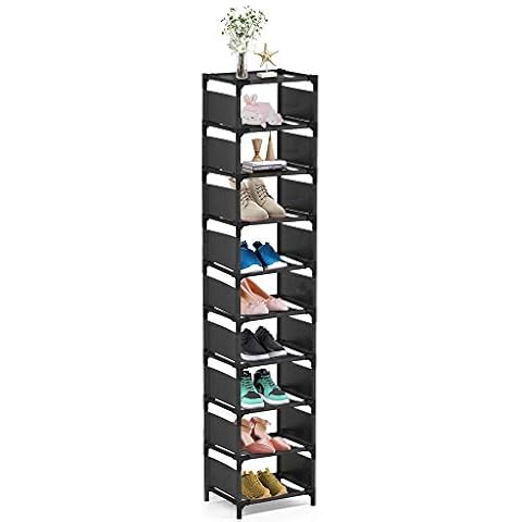sunvito 10 Tiers Small Shoe Rack, 10 Pairs Space Saving Shoe Shelf Organizer, Tall Narrow Shoe Rack for Entryway, Closet, Living Room, Hallway Cover