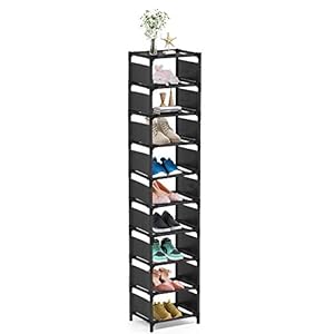sunvito shoe rack 10 tiers, Space saving 10 pairs tall shoes organizer shoe shelves, Narrow shoe rack stackable cubby storage for entryway,closet,cabinet,bedroom,garage,wardrobe, over door,hallway