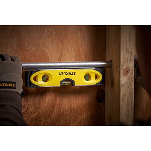 STANLEY Shockproof Torpedo Level, 230mm/9', Magnetic Plate, Ideal for Hands Free Levelling, Horizonal, Verticle and 45 Degree Vials, 0-43-511 4 STANLEY Shockproof Torpedo Level, 230mm/9', Magnetic Plate, Ideal for Hands Free Levelling, Horizonal, Verticle and 45 Degree Vials, 0-43-511 - Image 4