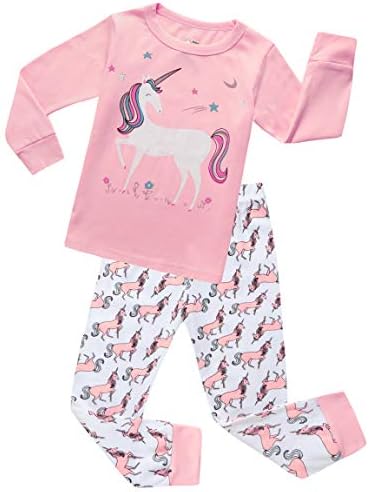 Girls Pajamas Clothes Sleepwear 100% Cotton PJS for Toddlers Children Kids Unicorn Style (9, Unicorn)