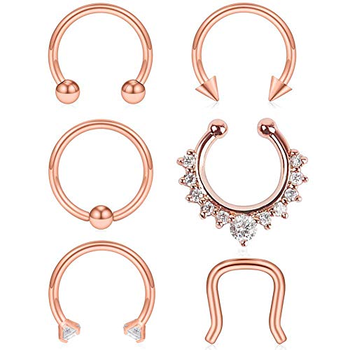 Acefun 6PCS 16G 316L Stainless Steel Septum Hoop Nose Ring Horseshoe Rings Cartilage Daith Tragus Clicker Retainer Body Piercing Jewelry