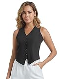 Gowjog Weste Damen Ärmellos V-Ausschnitt Einreihig Anzugweste Business Casual Anzug Weste Elegante Slim Fit Westen (Schwarz,M)