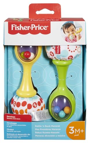 Fisher-Price Rumba-Rasseln - Set aus 2 Rasseln mit bunten Perlen und weichen Griffen, fördert die sensorische Entwicklung und Feinmotorik, für Babys ab 3 Monaten, BLT33