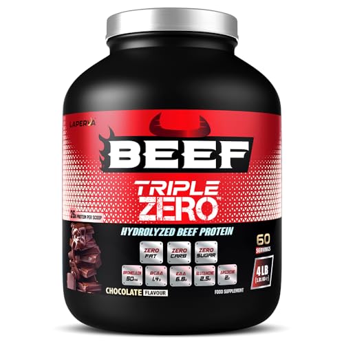 beef protein | Laperva Beef Triple Zero Hydrolyzed Protein Powder - ZERO CARB SUGAR & FAT - 86% Protein - With BCAA & Glutamine - Muscle Growth Recovery & Digestive Support (4 LB Chocolate)