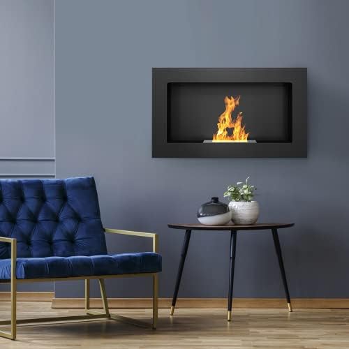 KRATKI Golf Indoor Bioethanol Fireplace Wall-Mounted Biocontainer 0.2 l TÜV Certified Black Powder Coated Steel 37 x 64 cm Plus Aromatherapy Set