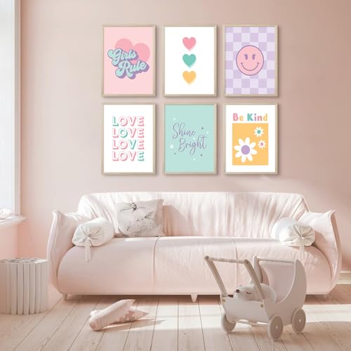 Girls Room Wall Art Kids Canvas Poster Nursery Wall Decor Pink Colorful Prints Baby Toddler Pictures Teen Girl Rule Artwork Love Smile Painting for Bedroom Playroom 8x10 Inch Wood Framed by Lwoztra - Used condition - Image 6
