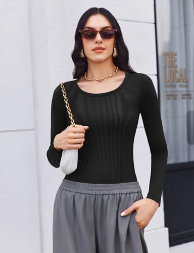 Ekouaer Womens Long Sleeve Shirts 3 Packs Scoop Neck Ribbed Tops Fitted Thermal Undershirt Soft Layering Tees XS-XXL4