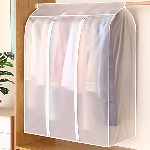 Aichong 50'' Garment Bags for Hanging Clothes, Large Translucent Frosted Garment Rack Cover Bags with Zipper and Hook and Loop Closure, Polyethylene Material, White