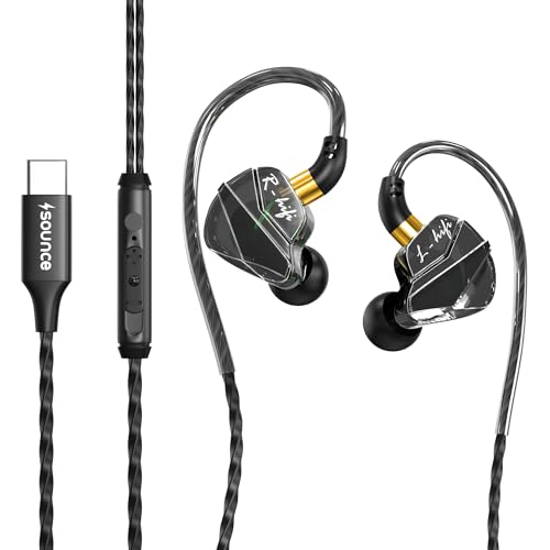Image of Sounce BassEngine Type-C In Ear Wired Earphones 14.2mm Dynamic Driver HD Mic Ergonomic Earbuds Anti Tangle TPE Cable In Line Music Call Controls Deep Bass Clear Sound for Everyday Use ProSeries(Black)