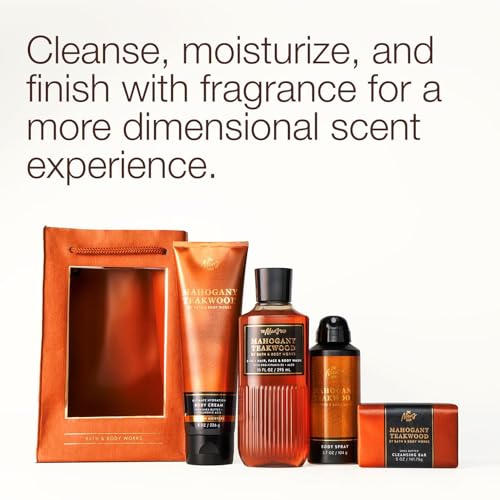 Bath & Body Works Men's Gift Set, Mahogany Teakwood Scent – with Body Wash, Bar Soap, Moisturizing Cream, Body Spray, Men’s Grooming Collection for Gifting or Everyday Use - 1 Pack - Image 6